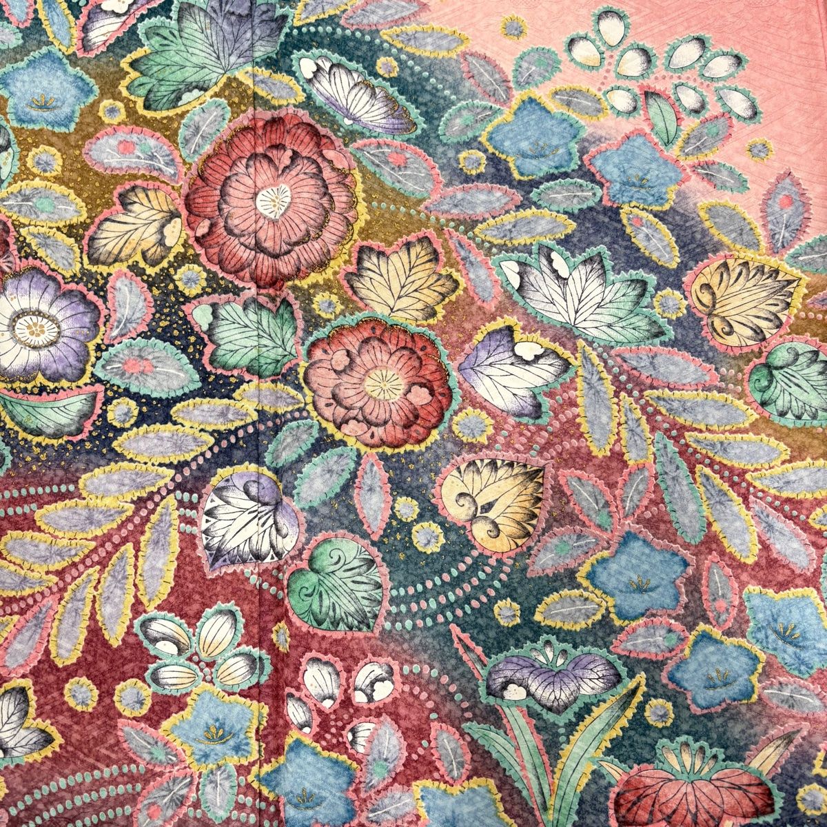 美品】 振袖 身丈158.5cm 裄丈63.5cm S 袷 草花 金彩 ぼかし ピンク
