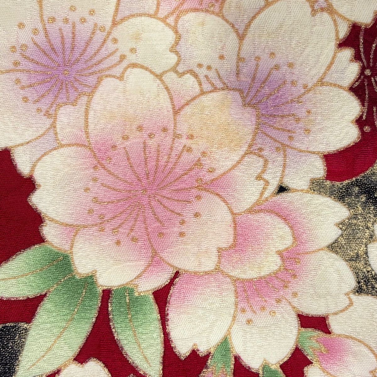 振袖 身丈166cm 裄丈66cm M 袷 牡丹 桜 箔 金彩金彩 クリーム 正絹