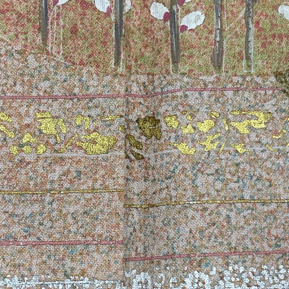 訪問着 身丈158cm 裄丈65cm M 袷 枝花 霞 金銀彩 染め分け 朱色 正絹