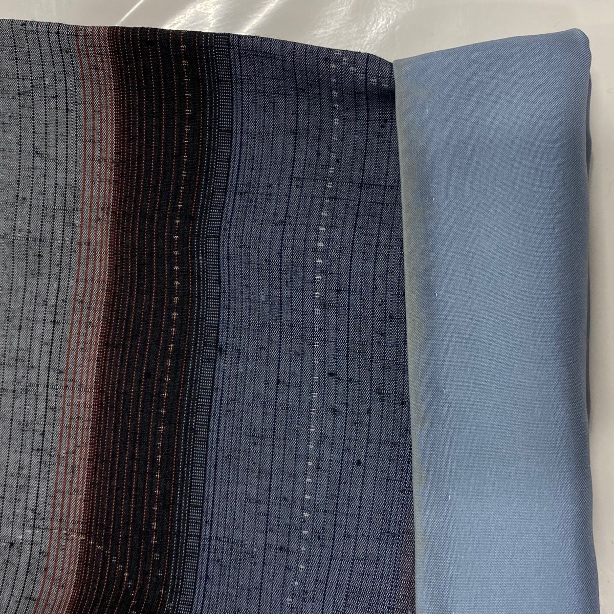 紬 身丈161.5cm 裄丈66cm M 袷 証紙 草花 縦縞模様 草木染 青灰色 正絹