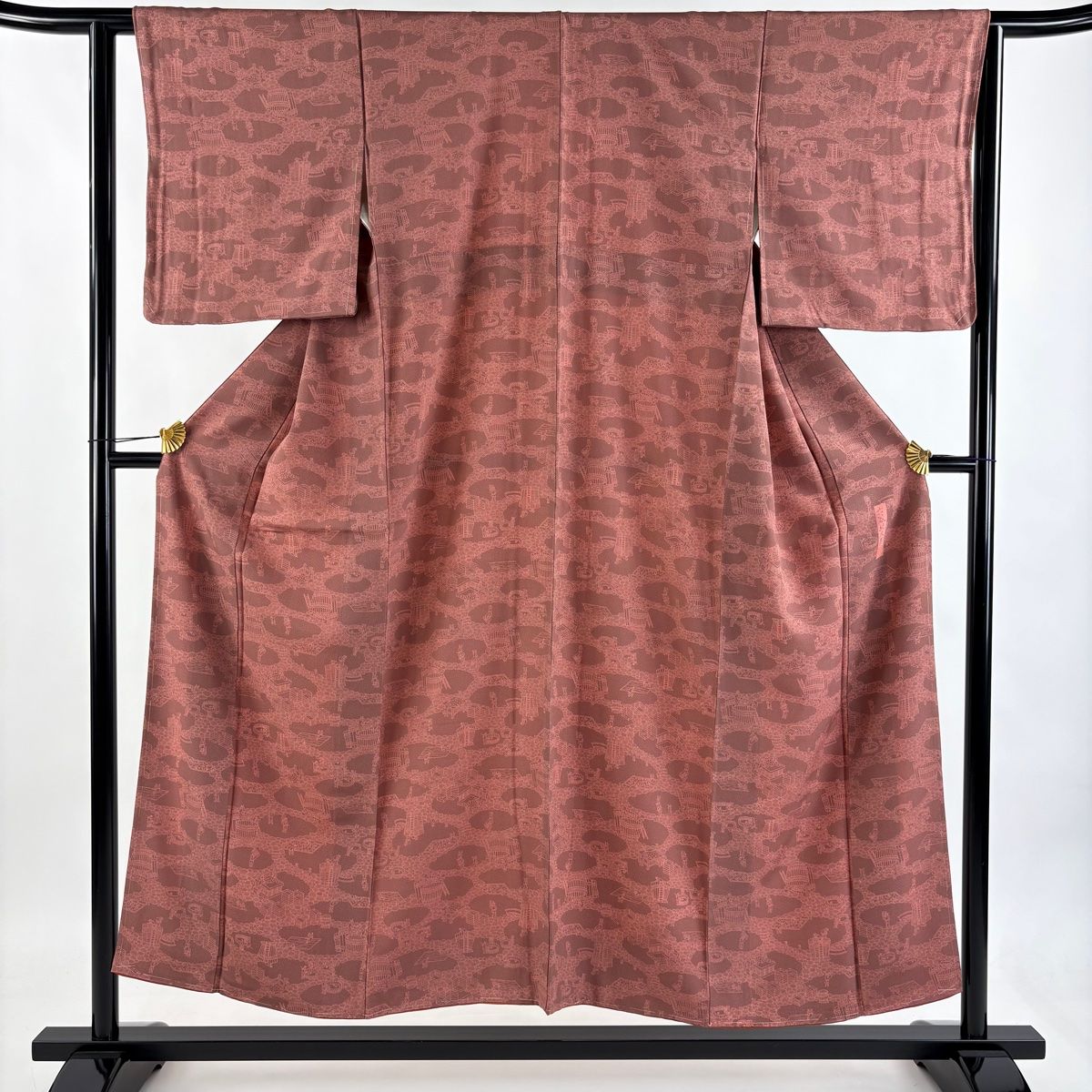 正絹伝統工芸士江戸小紋落款名品 銀座【D-2662】伝統工芸士 金田昇作 小紋 絹鼠色 竹に雀の図（落款入