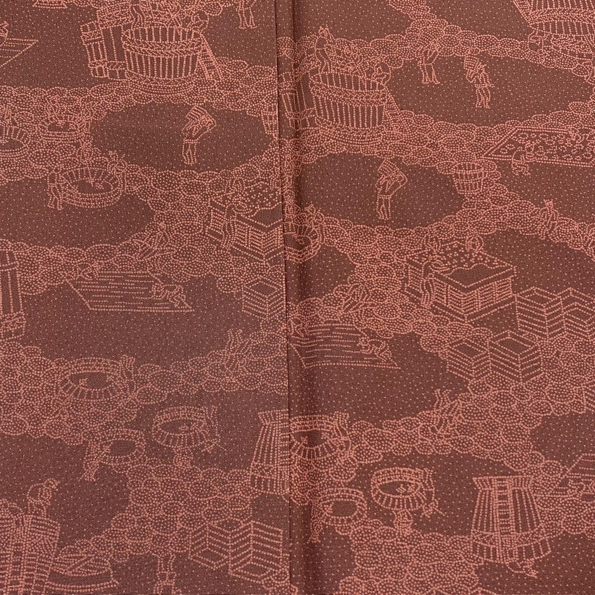 正絹伝統工芸士江戸小紋落款名品 銀座【D-2662】伝統工芸士 金田昇作 小紋 絹鼠色 竹に雀の図（落款入