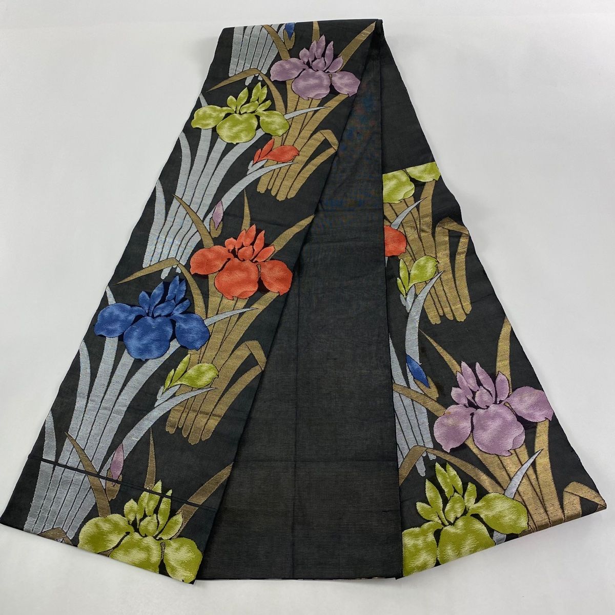 正絹 夏帯　六通袋帯 【花々 麻の葉】 No.1760 正絹 夏帯 六通袋帯 【花々 麻の葉】 No.1760