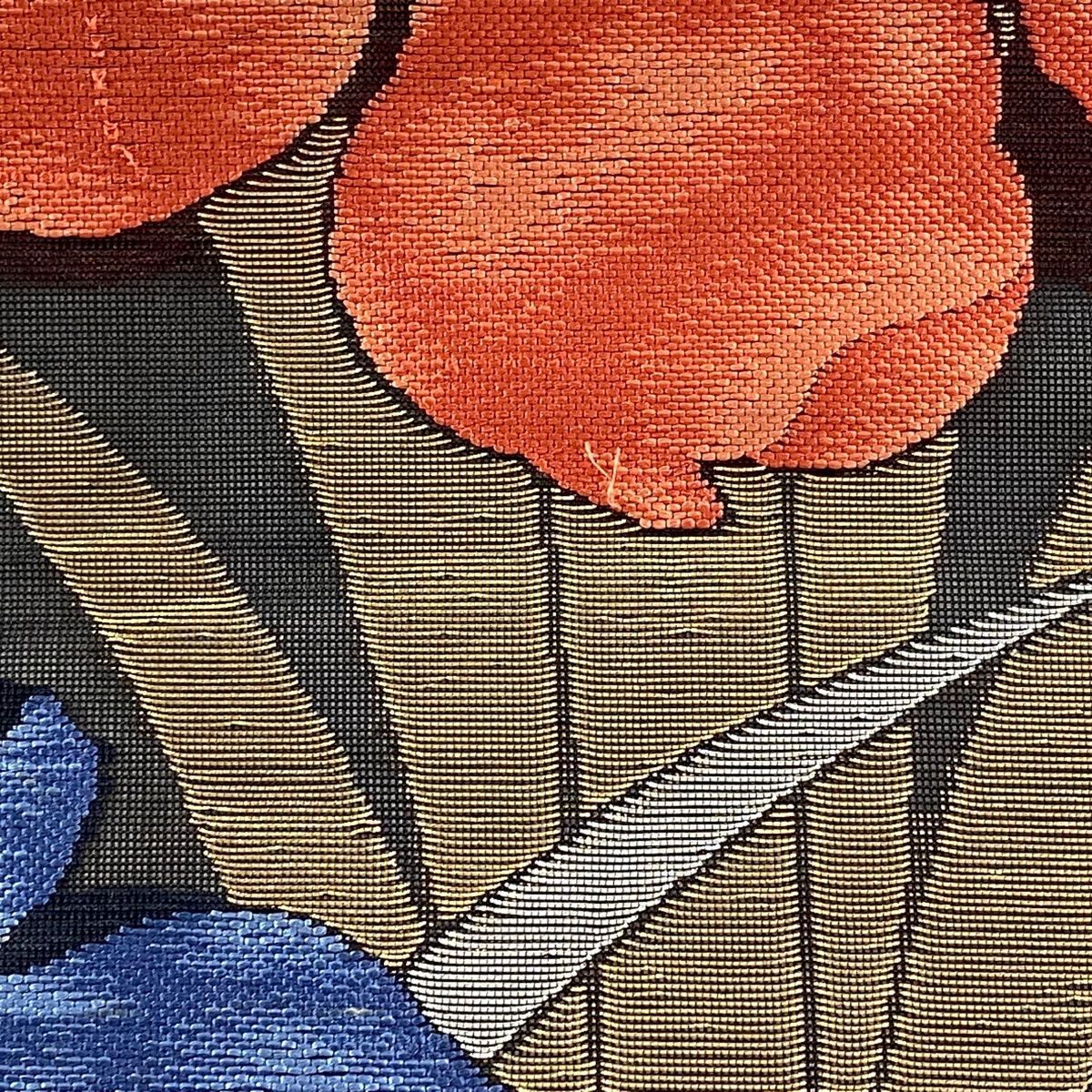 正絹 夏帯　六通袋帯 【花々 麻の葉】 No.1760 正絹 夏帯 六通袋帯 【花々 麻の葉】 No.1760