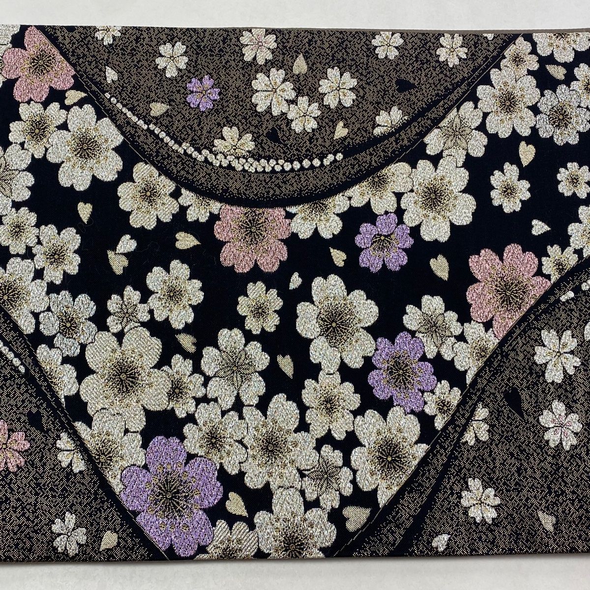 夏目　No.2521 正絹桜の花びら市松箔袋帯　美品 夏目 No.2521 正絹桜の花びら市松箔袋帯 美品 夏目 No.2521 正絹桜の