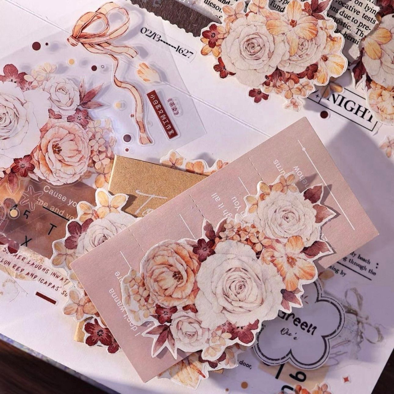 PET 古风文字 ダイカット加工 6cm×5m 500cm/loop 海外マステ PET 茶染 ダイカット加工 6cm×6m 120cm/loop 海外マスキングテープ