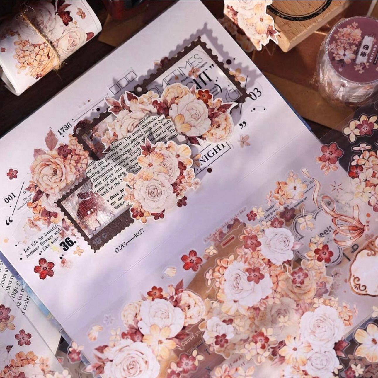 PET 茶染 ダイカット加工 6cm×6m 120cm/loop 海外マスキングテープ