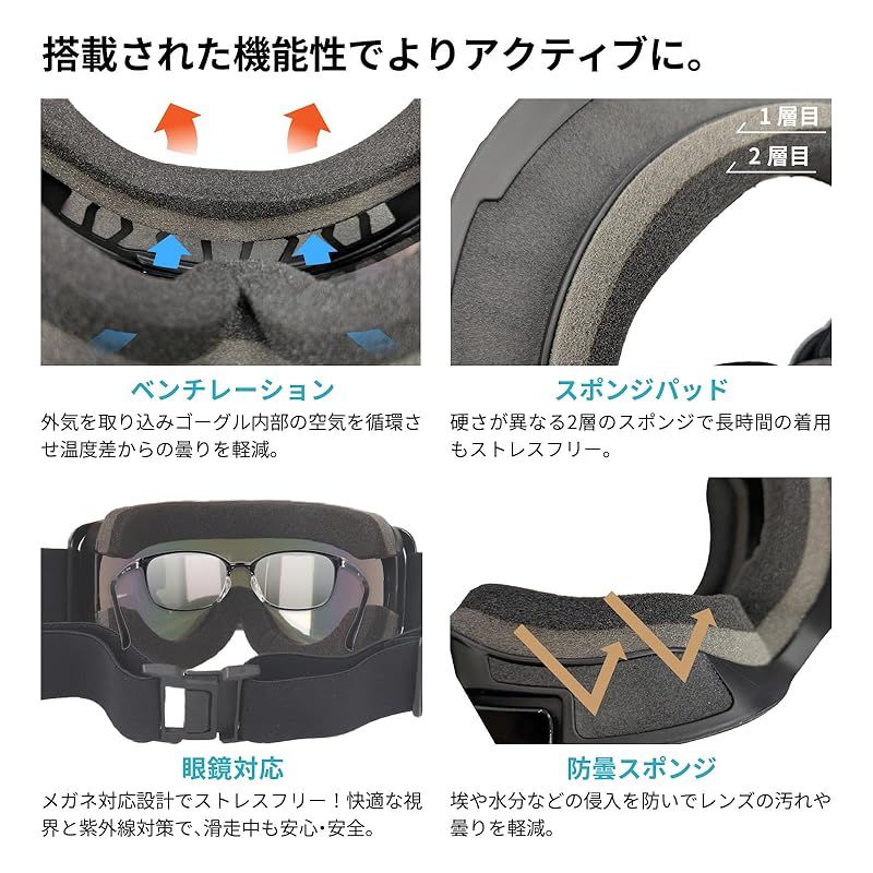 [藤田光学] スノーゴーグル UVカット 眼鏡対応 メガネ対応 ミラーレンズ ダブルレンズ メンズ レディースオーシャンパシフィック 防雪 防眩 防風 防寒 (パープル) 1 スノーゴーグル UVカット 眼鏡対応 メガネ 雑誌 スノボゴーグル