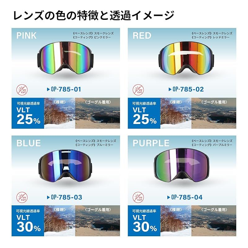 [藤田光学] スノーゴーグル UVカット 眼鏡対応 メガネ対応 ミラーレンズ ダブルレンズ メンズ レディースオーシャンパシフィック 防雪 防眩 防風 防寒 (パープル) 1 スノーゴーグル UVカット 眼鏡対応 メガネ 雑誌 スノボゴーグル