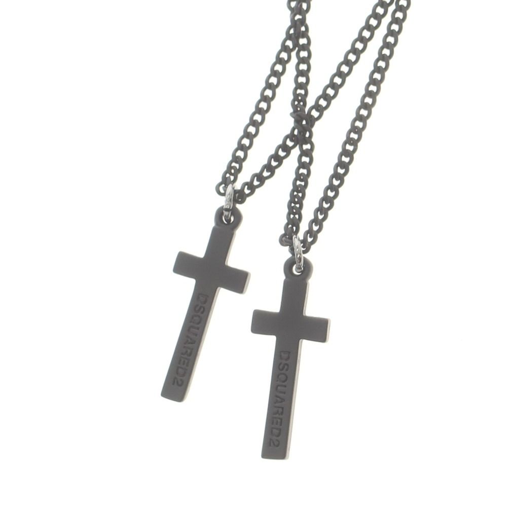 DSQUARED2 ネックレス 十字架クロス 2連 ブラック 新品】ディースクエアード DSQUARED2 2連 クロス ネックレス ブラック