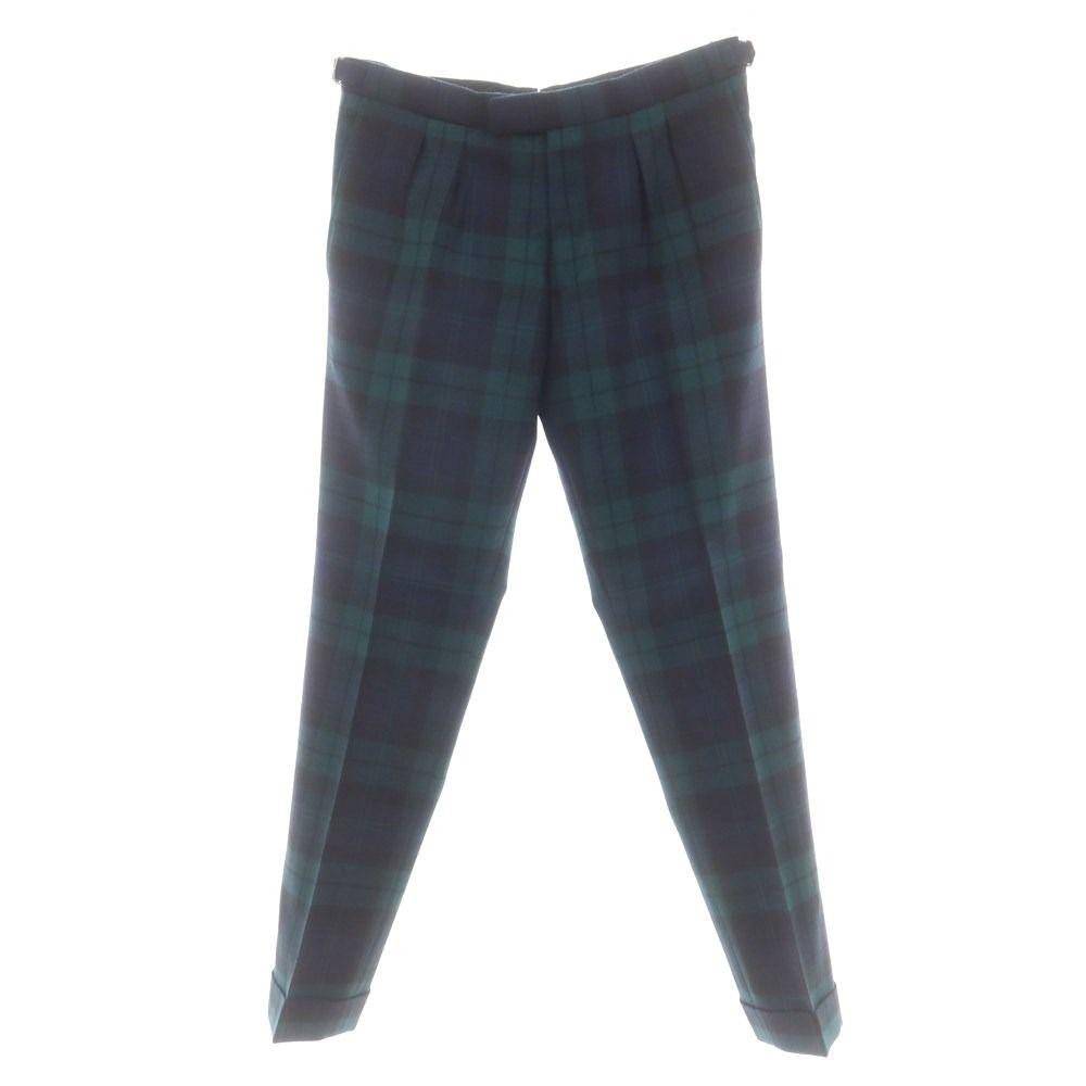 ベルナールザンス　チェック柄スラックス ダークグリーン/ネイビー ベルナールザンス チェック柄スラックス ダークグリーン/ネイビー