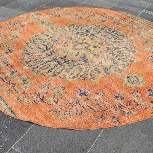 トルコ　ヴィンテージラグ　メダリオン　オレンジピンク 58×98 淡いオレンジ ピンク 小さめメダリオン トルコヴィンテージラグ