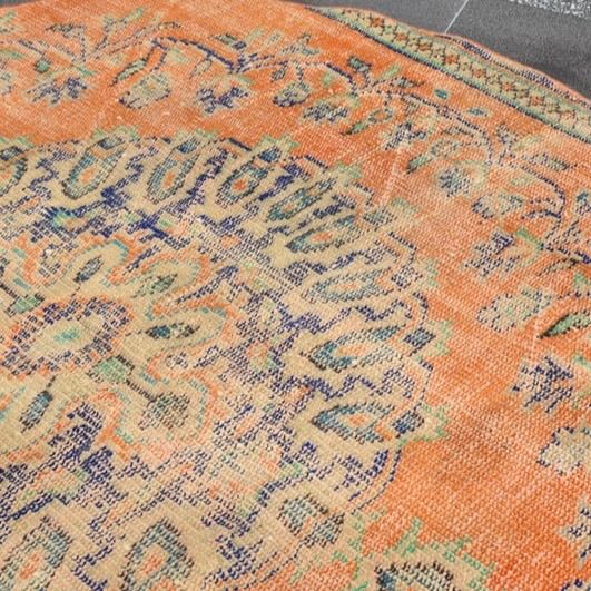 大判サイズ】トルコヴィンテージラグ ラウンド オレンジ メダリオン