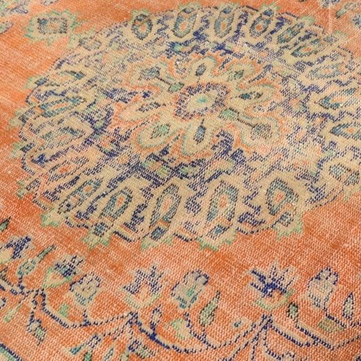 レア　パンプキンオレンジ 幾何学文様 132×126 トルコヴィンテージラグ レア パンプキンオレンジ 幾何学文様 132×126 トルコヴィンテージラグ