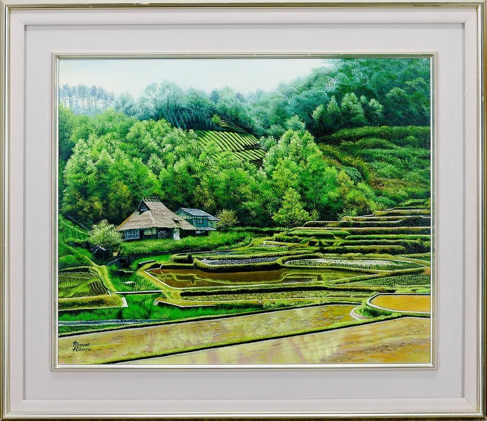 真作】【WISH】人見友紀「松本岩島風景」油彩 15号 大作 証明シール