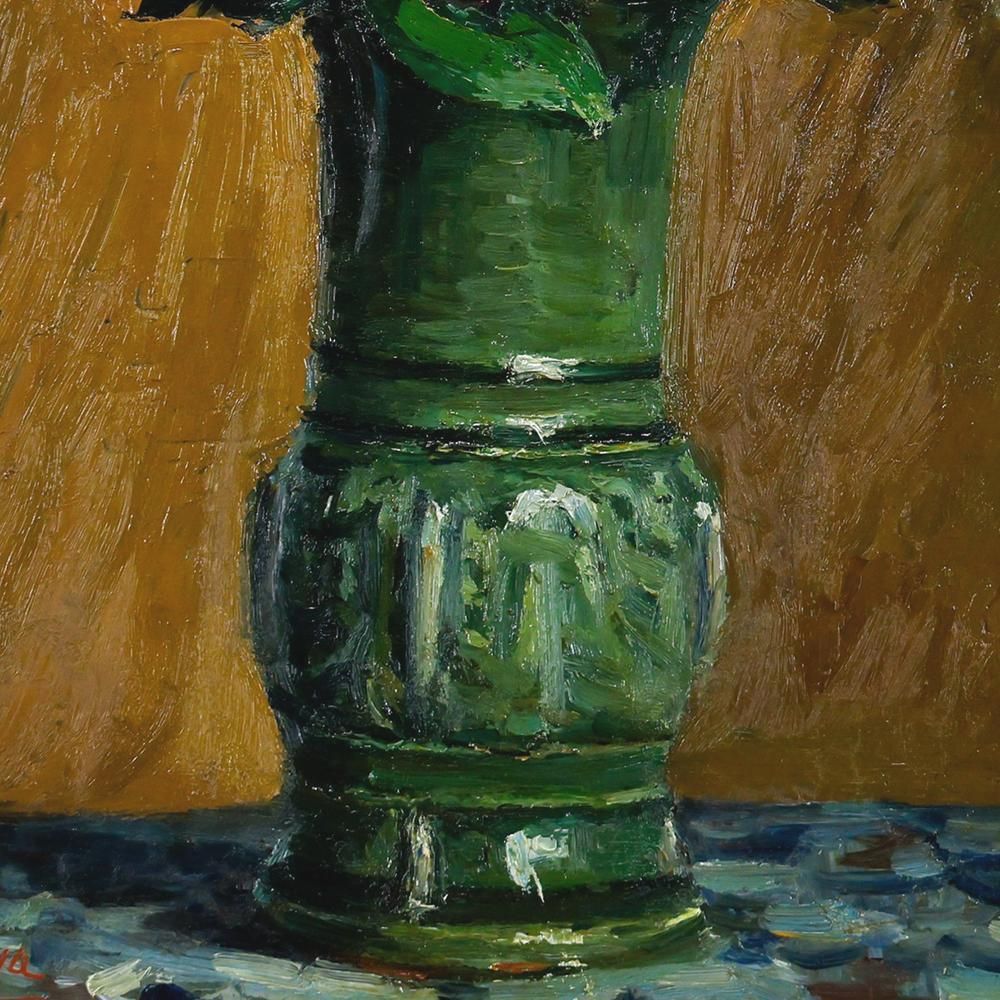 真作】【WISH】萩谷巌 板に油彩 8号 ◇重厚な色彩・生命力あふれる花瓶