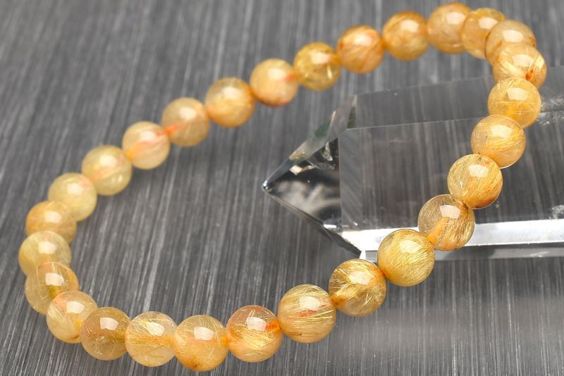 1点物】濃密内包 ゴールドルチルクォーツ 6.5mm ブレスレット