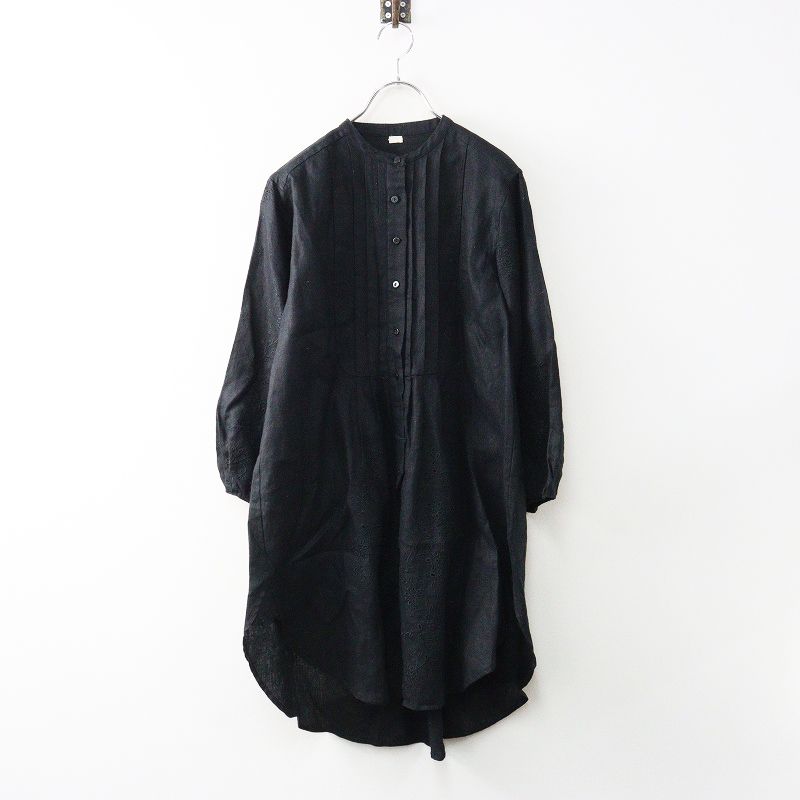 ハグオーワー HUG O WaR 袖刺繍リネンピンタックワンピース＼ブラック