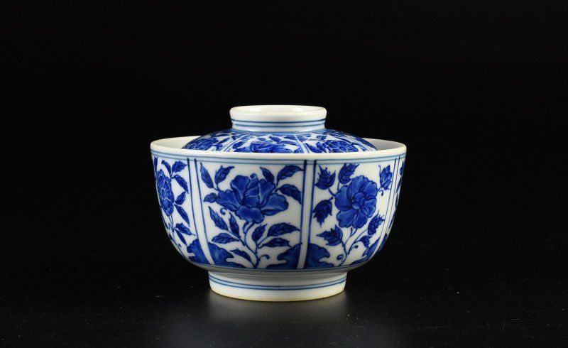 蔵C8989i1】染付 蓋茶碗 蓋物 花文 六客 【公式通販】