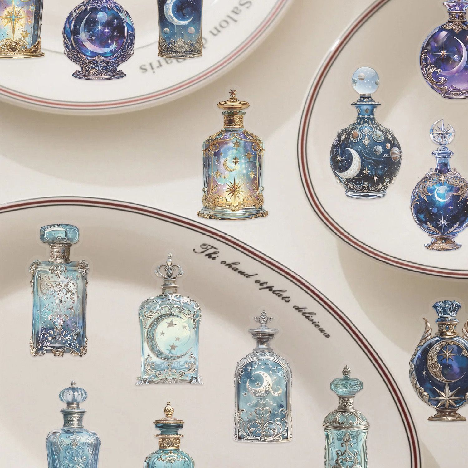 333】コラージュ素材 シール ステッカー 月相 瓶 装飾 PET