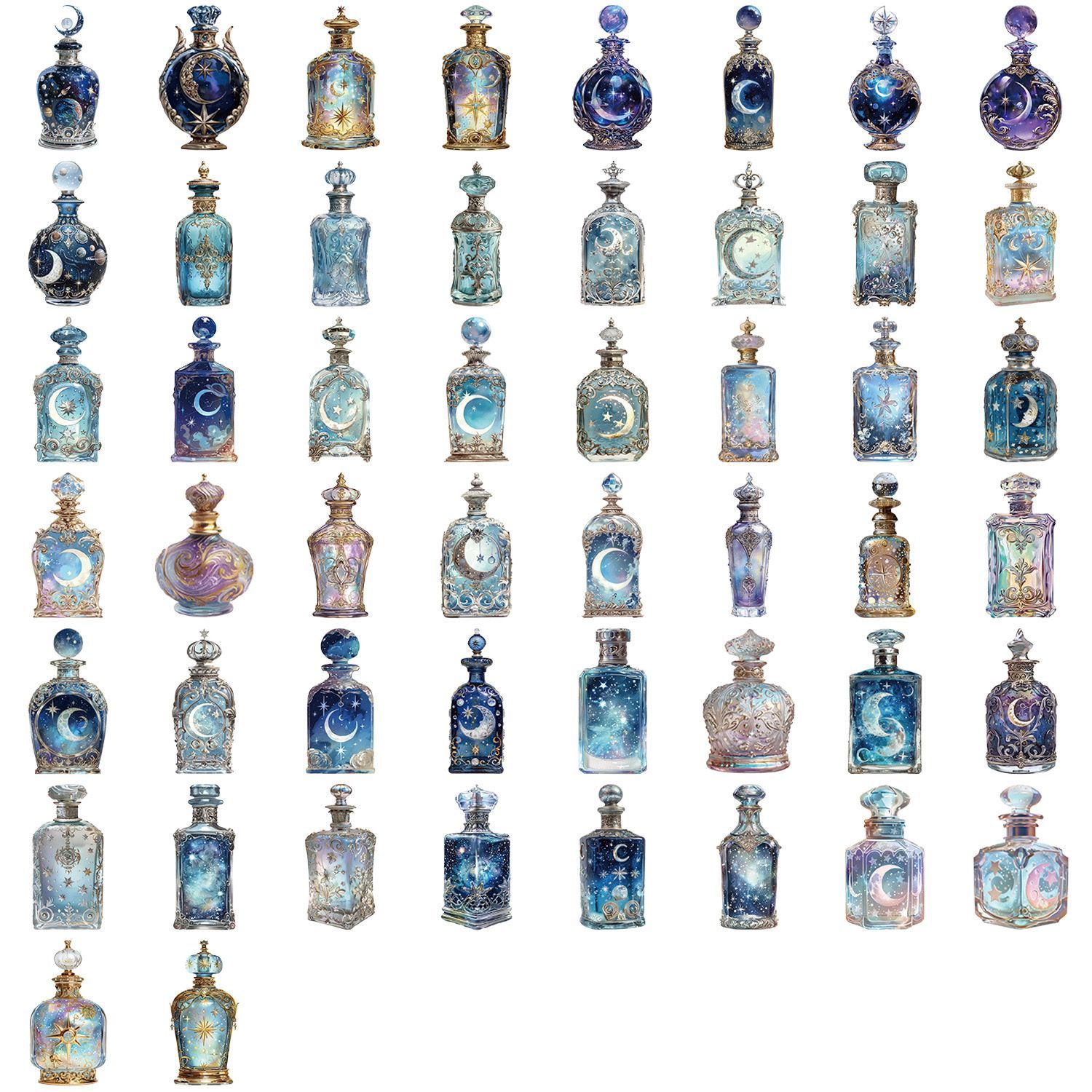 333】コラージュ素材 シール ステッカー 月相 瓶 装飾 PET