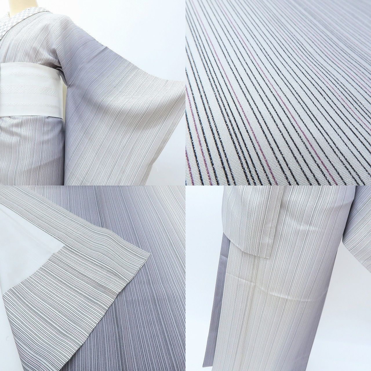 百華❀Y4036◇正絹 袷 半襟付 広衿仕立て 手縫い仕立て 縦縞 長襦袢