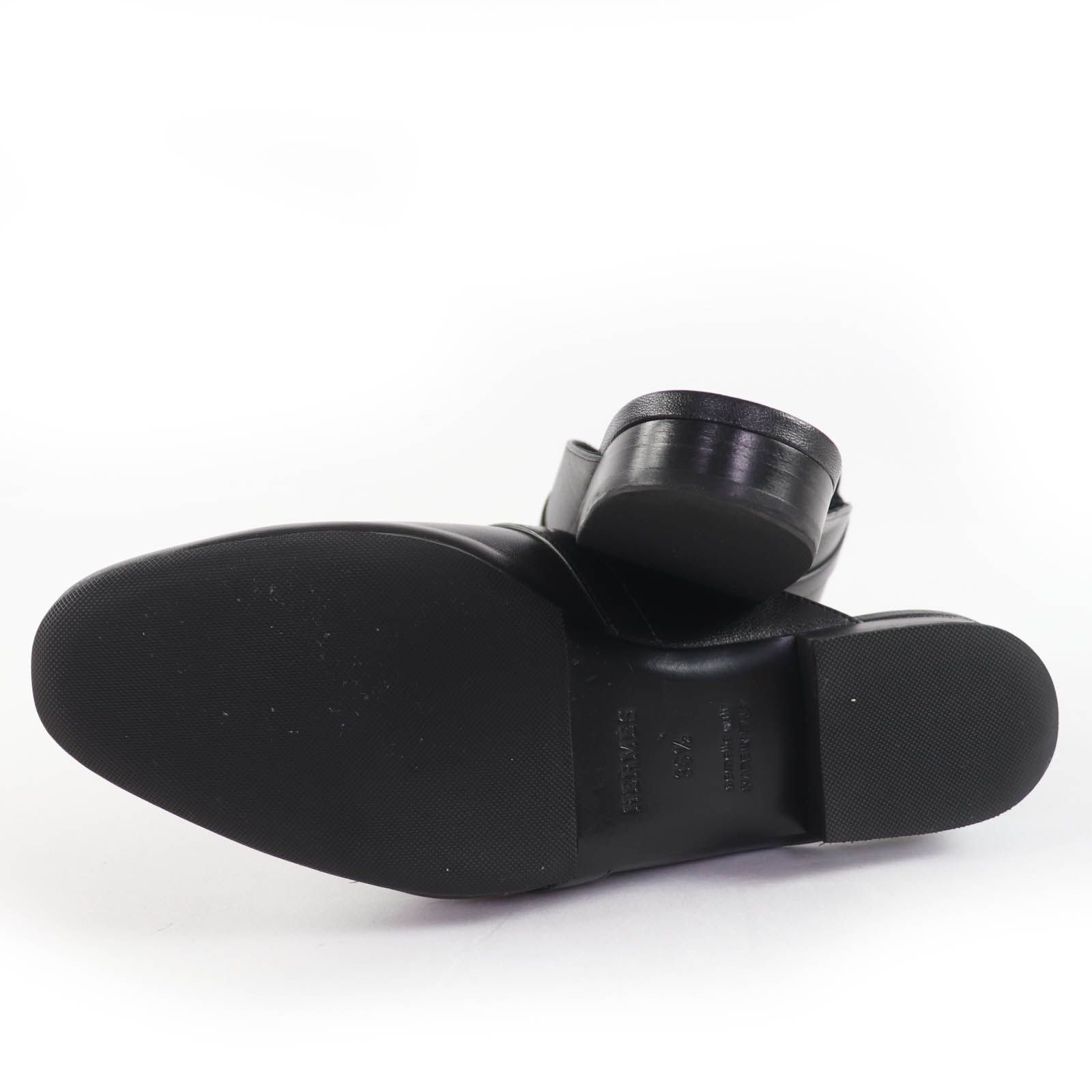 極美品 エルメス ミュール シルバー金具 ブラック レザー 美品☆HERMES エルメス オズ シルバー金具 ケリーバックル レザー