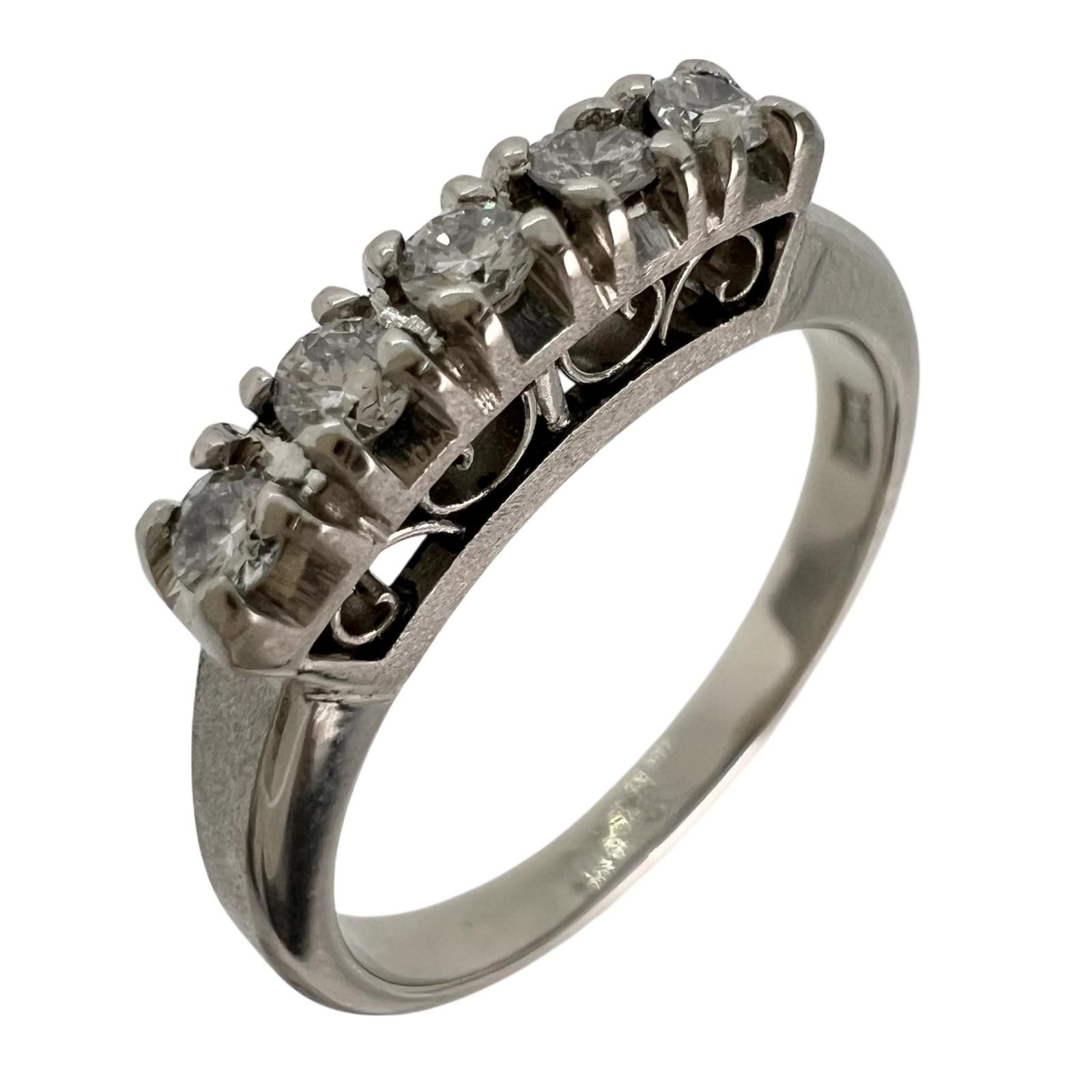 一文字 Pt900プラチナ×ダイヤモンド 10号 0.17 レディース 4.2g リング