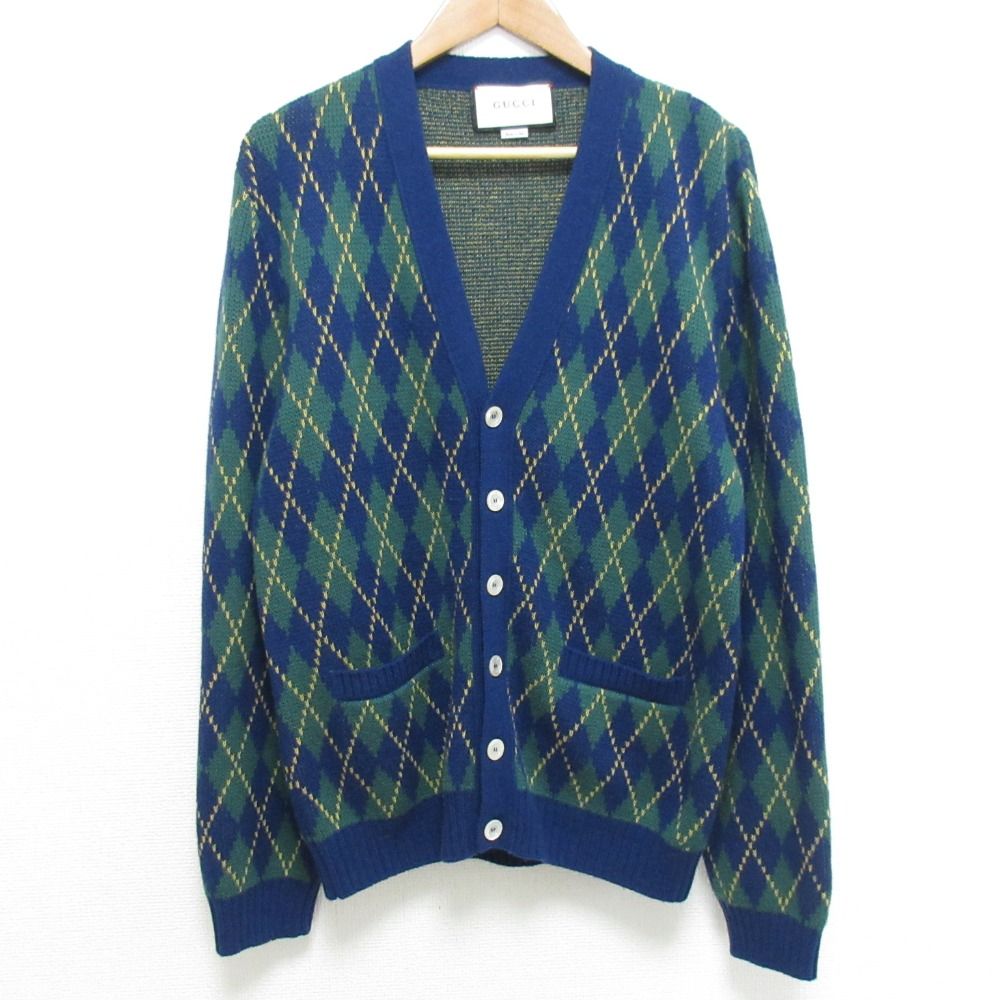 美品 GUCCI グッチ アーガイル柄 ウール×カシミヤ ニット カーディガン