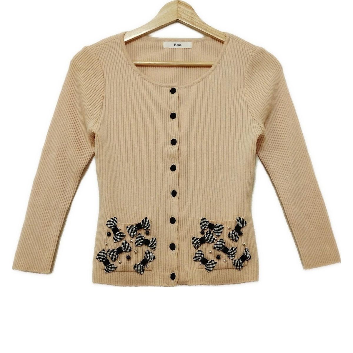 Rene(ルネ) カーディガン サイズ36 S レディース美品 - ベージュ×黒