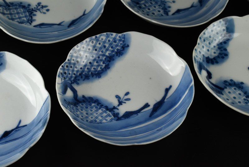 蔵C8718】染付 輪花皿 小皿 魚文 二十客 - メルカリ