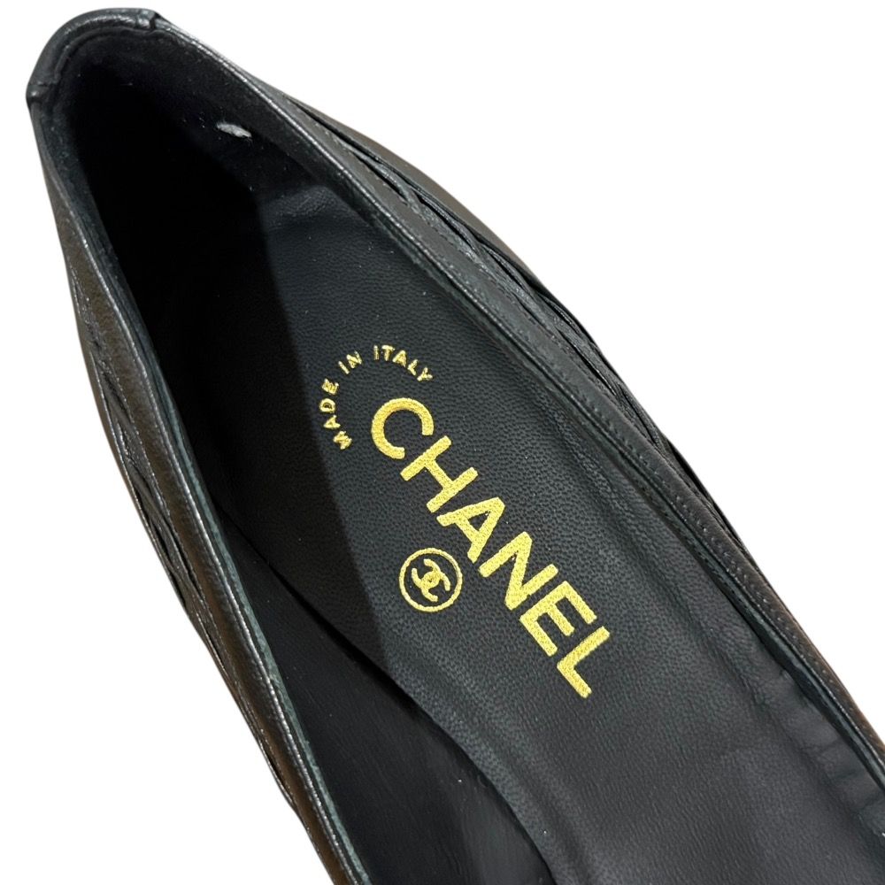 未使用 CHANEL シャネル レザー ココマーク アーモンドトゥ パンプス  