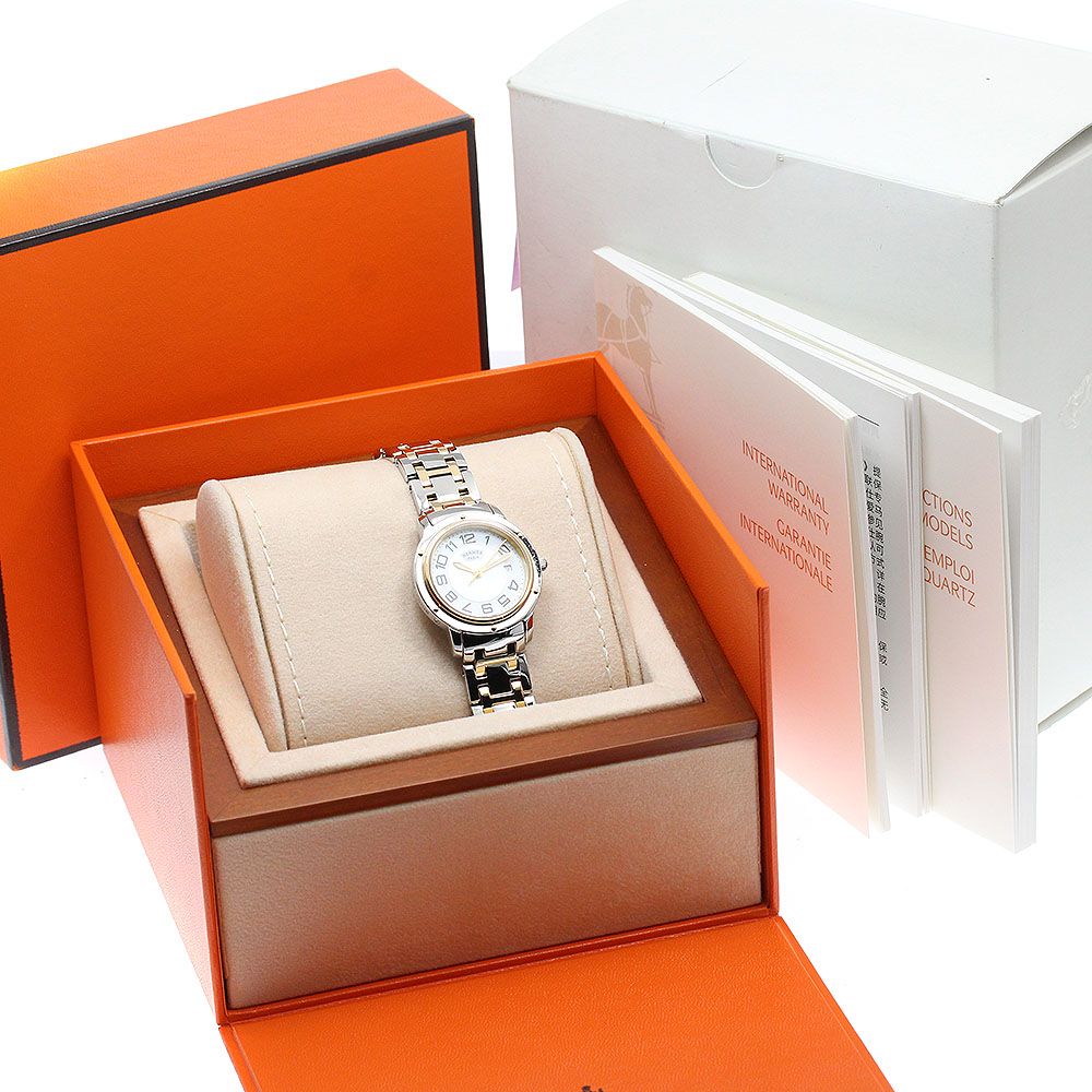 【美品】エルメスクリッパー クラシック デイト ホワイト ダイアルクォーツ エルメス HERMES CP1.320 クリッパー クラシック デイト ホワイト