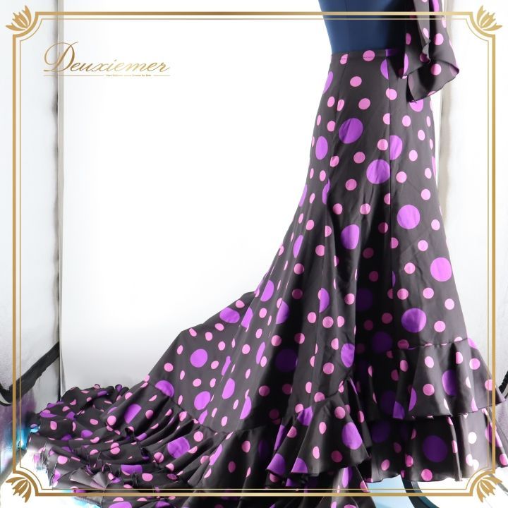 フラメンコ 衣装 バタデコーラ ファルダ スカート ボウタイ 黒 紫