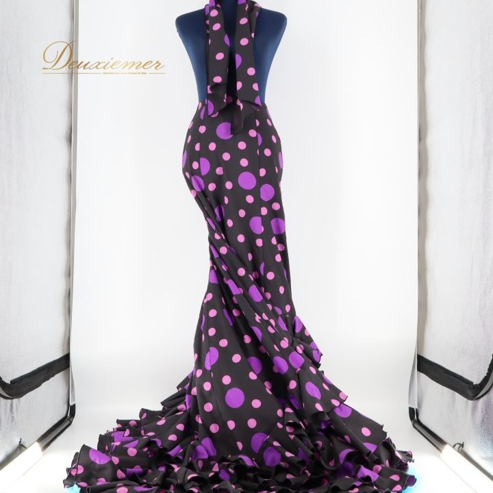 フラメンコ 衣装 バタデコーラ ファルダ スカート ボウタイ 黒 紫