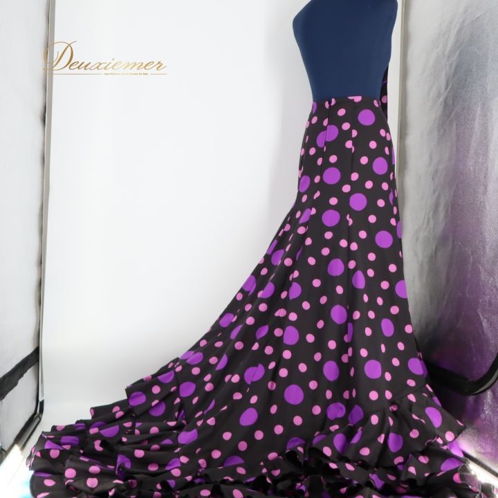 フラメンコ 衣装 バタデコーラ ファルダ スカート ボウタイ 黒 紫