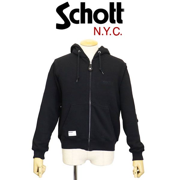 Schott (ショット) 5231003 LEATHER ELBOW PATCH ZIP HOODED SWEAT