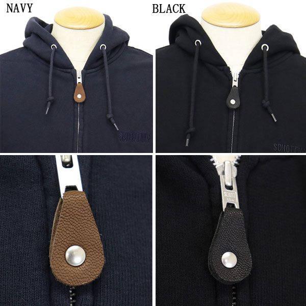 Schott (ショット) 5231003 LEATHER ELBOW PATCH ZIP HOODED SWEAT