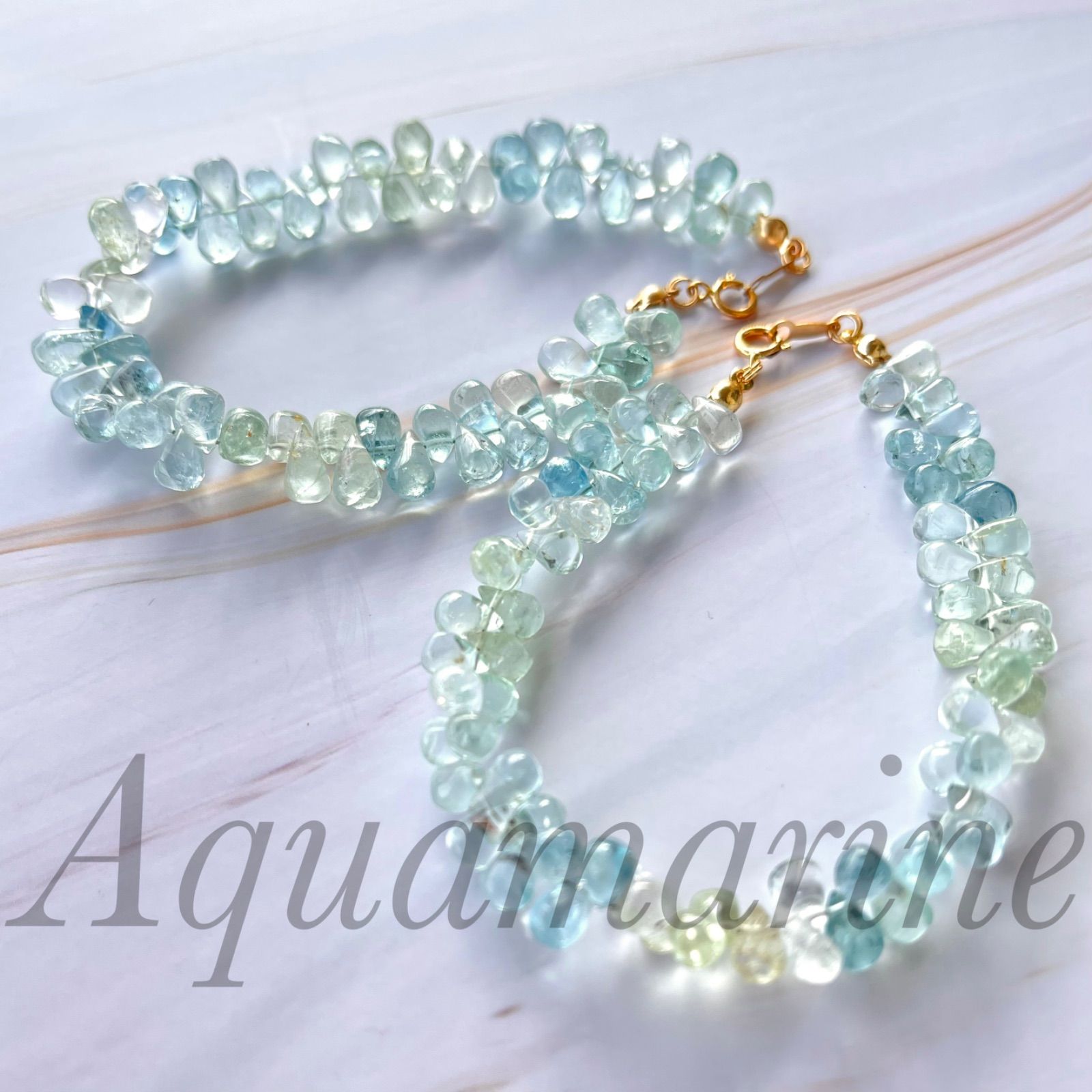 14kgf＊雫のブレスレット 18.0cm 宝石質アクアマリン マルチベリル