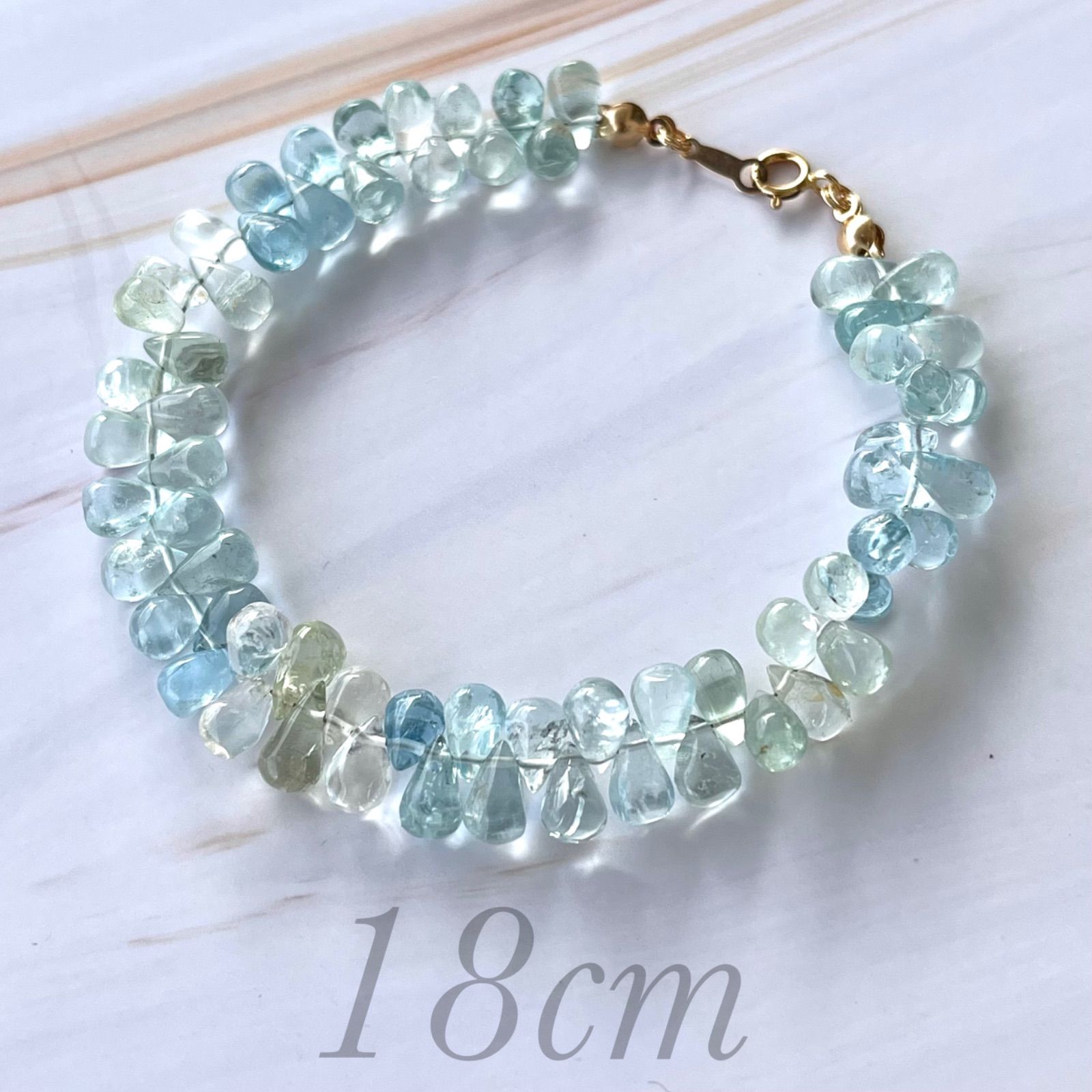14kgf＊雫のブレスレット 18.0cm 宝石質アクアマリン マルチベリル