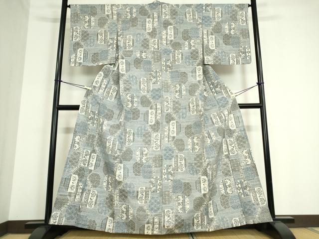 平和屋着物▽小千谷紬　単衣　亀甲更紗花文　正絹　逸品　DAAT9861az 平和屋着物▽小千谷紬 単衣 亀甲更紗花文 正絹 逸品 DAAT9861az - メルカリ