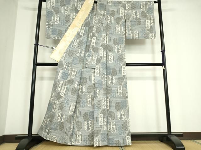 平和屋着物▽小千谷紬　単衣　亀甲更紗花文　正絹　逸品　DAAT9861az 平和屋着物▽小千谷紬 単衣 亀甲更紗花文 正絹 逸品 DAAT9861az - メルカリ