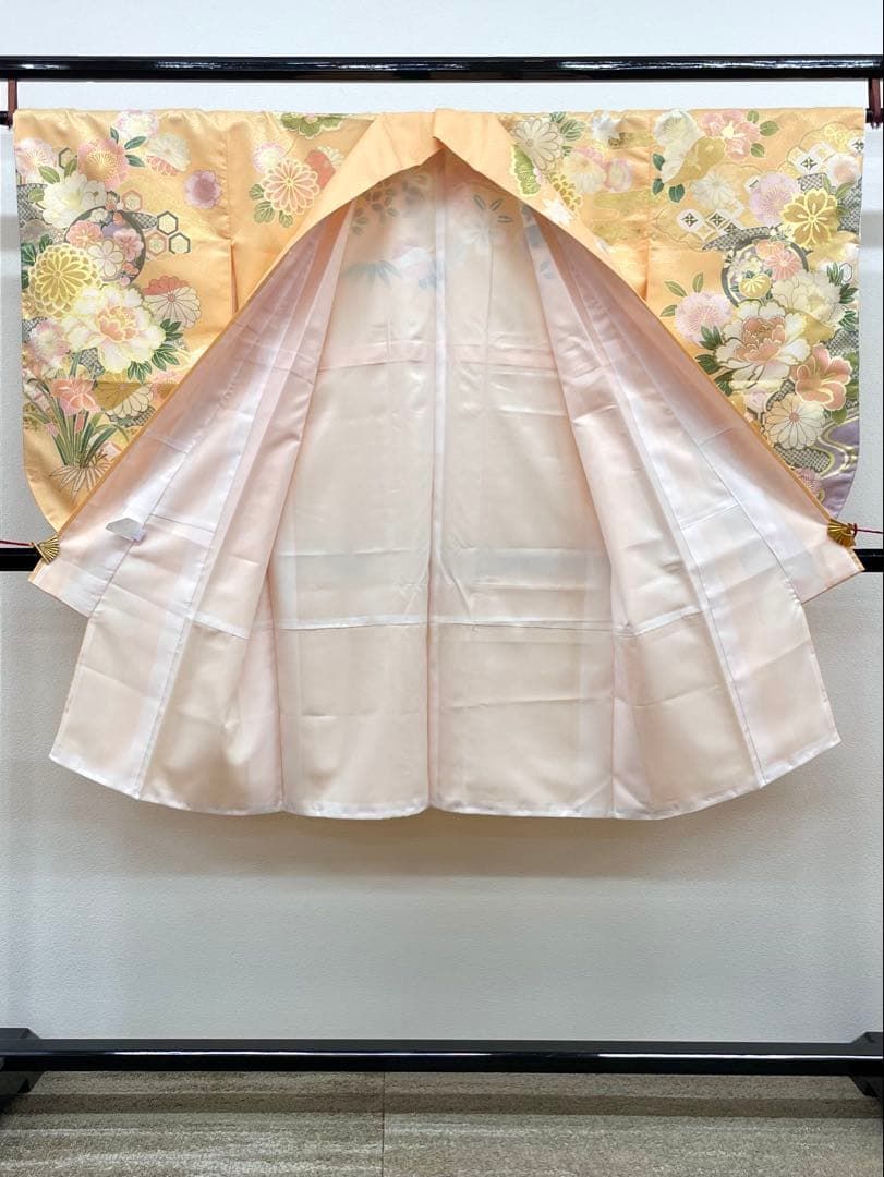 二尺袖 ポリエステル着物 金彩 牡丹 紋意匠 袴用 躾糸付き MOP482