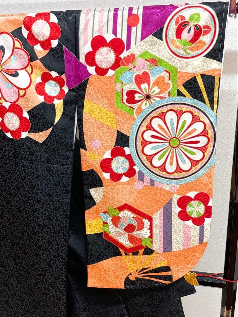 二尺袖 ポリエステル着物 金彩 扇 紋意匠 袴用 躾糸付き MOP483 - メルカリ