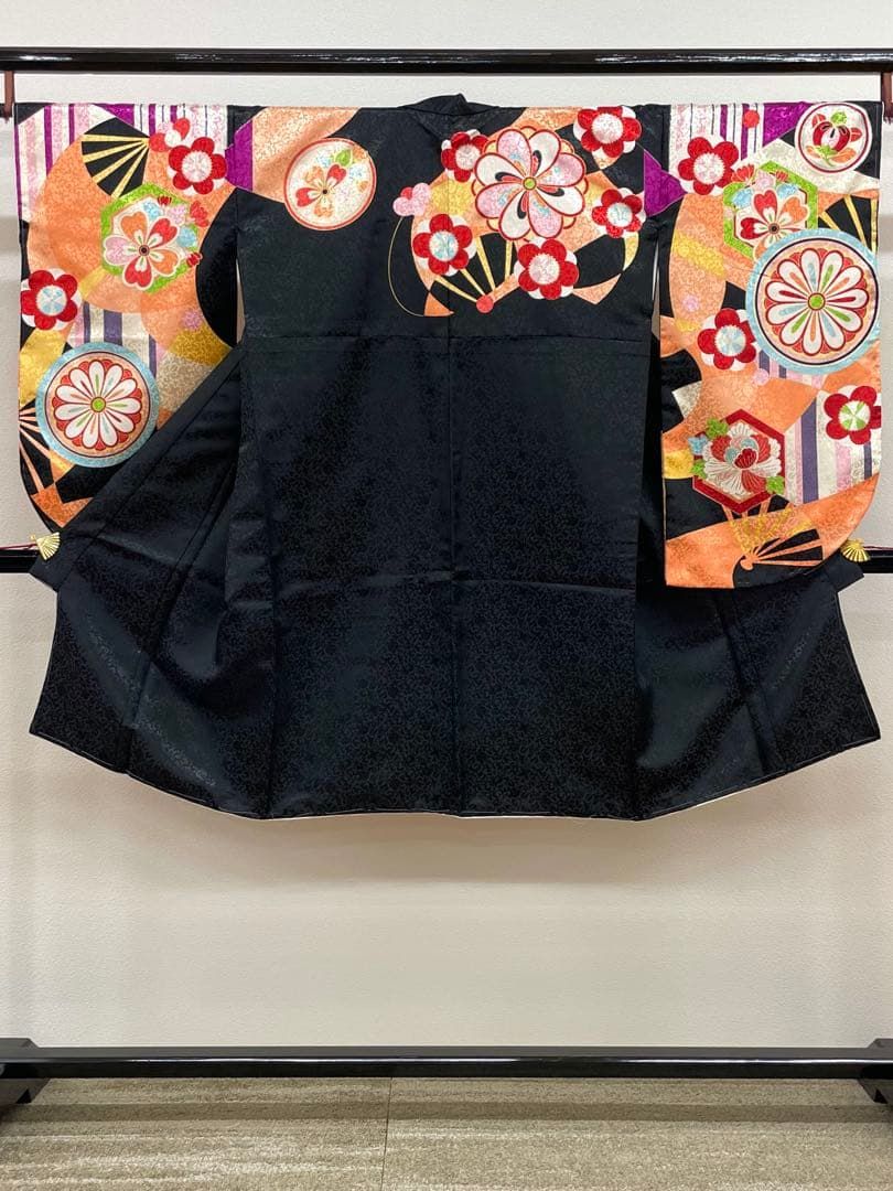 二尺袖 ポリエステル着物 金彩 扇 紋意匠 袴用 躾糸付き MOP483 - メルカリ