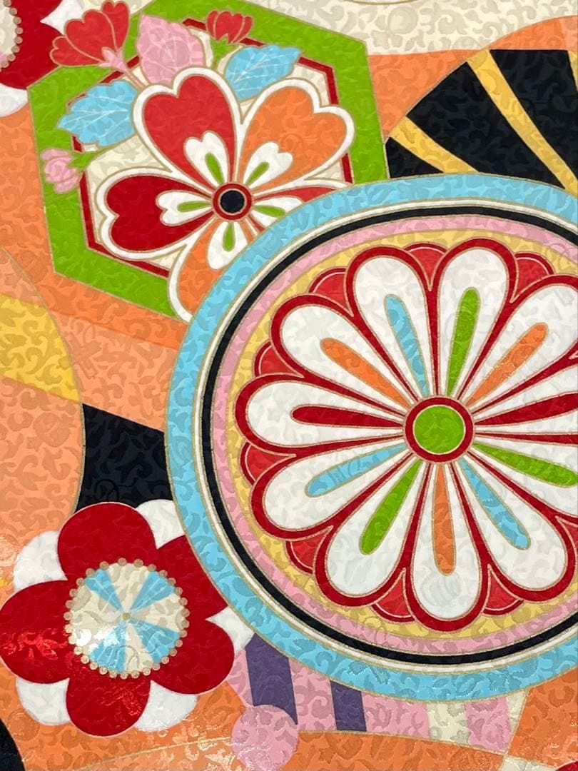 二尺袖 ポリエステル着物 金彩 扇 紋意匠 袴用 躾糸付き MOP483 - メルカリ