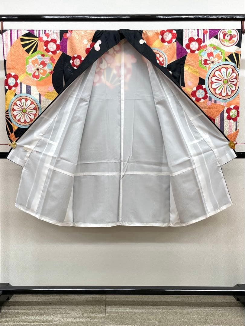 二尺袖 ポリエステル着物 金彩 扇 紋意匠 袴用 躾糸付き MOP483 - メルカリ