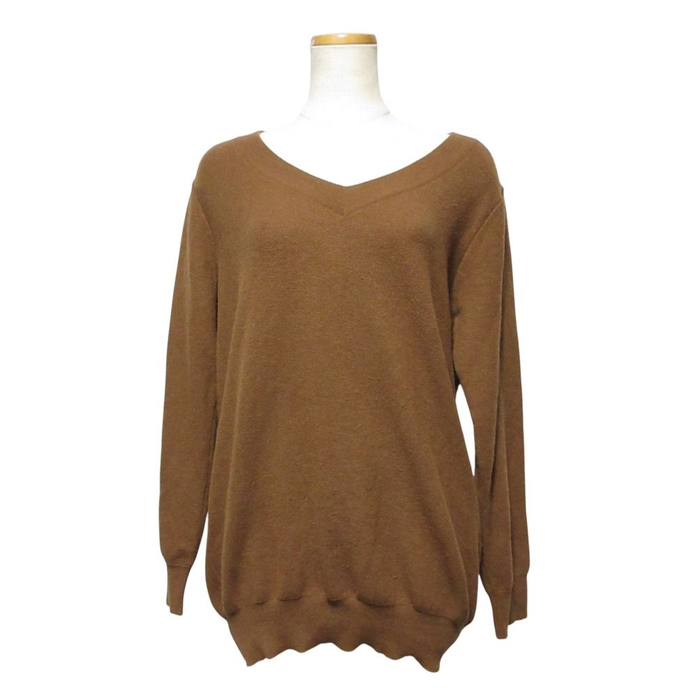 美品 AGNONA アニオナ ホワイトカシミヤ Vネック ニット セーター 40 ブラウン レディース 古着  USED