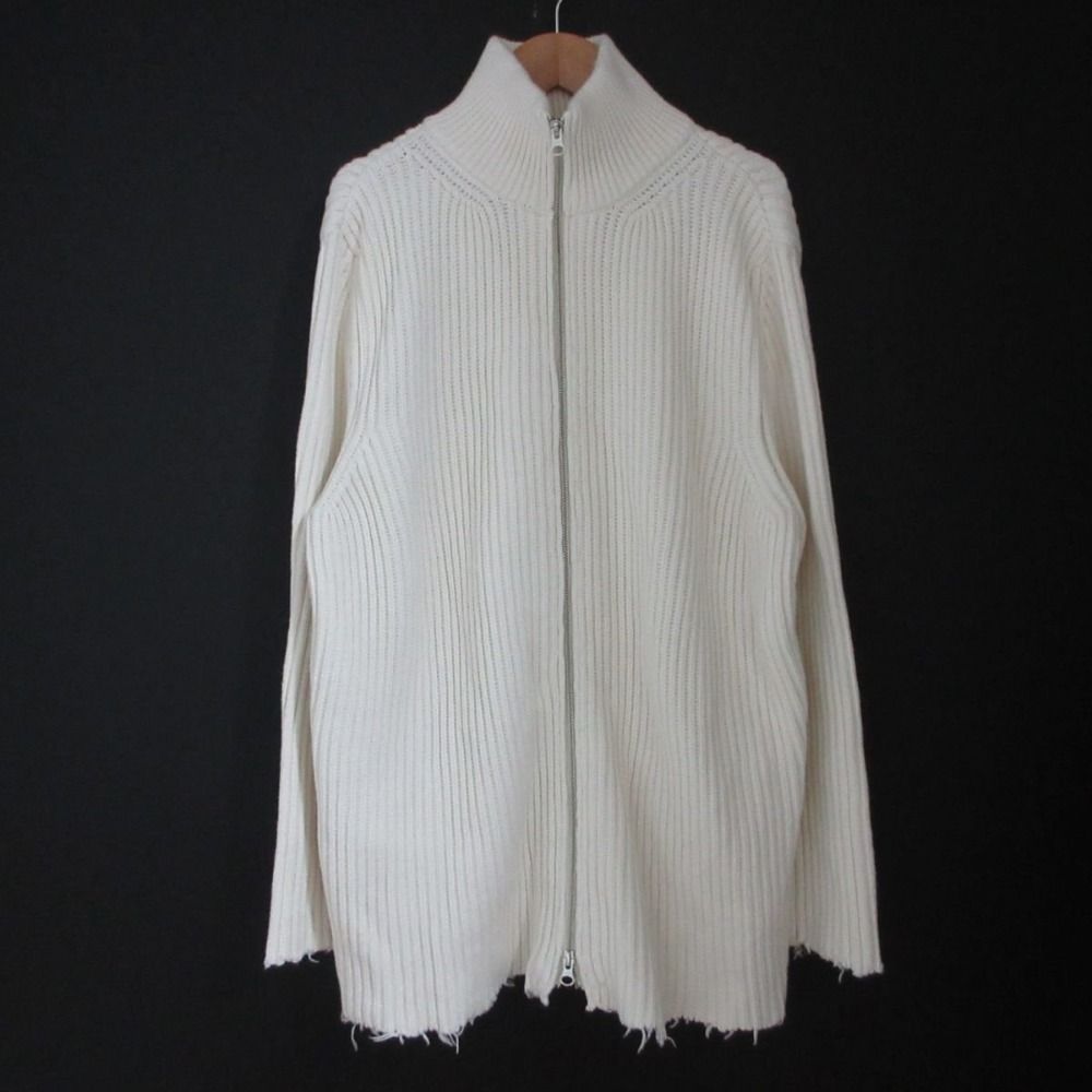 美品 23SS MM6 Maison Margiela メゾンマルジェラ ダメージ加工 ドライバーズニット カーディガン S52GP0138 サイズS ホワイト レディース 古着 中古 USED 美品 23SS MM6 Maison Margiela メゾンマルジェラ ダメージ加工