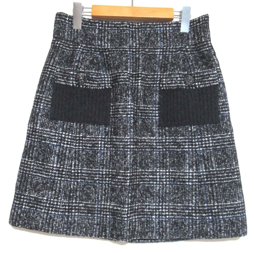 美品 CHANEL シャネル 07A チェック柄 ニットポケット ひざ上丈 ウール  